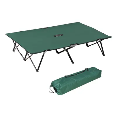 Outsunny Double Camping Folding Cot Outdoor Portable Sleeping Bed, Green