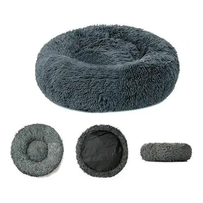 (Deep-gray, Medium) Plush Donut Pet Bed Dog Cat Round Nest Puppy Sofa