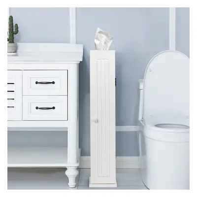 Compact Toilet Tissue Storage Tower Free Standing w/ Door &Top Slot