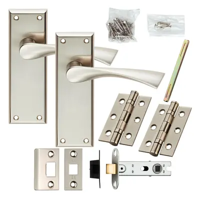 Door Handle & Latch Pack Satin Nickel Modern Twist Lever on Square Backplate