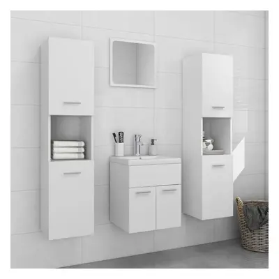 vidaXL Bathroom Furniture Set White Chipboard Wall Cabinet Bathroom Cupboard