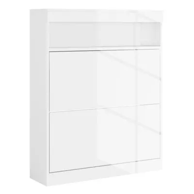 HOMCOM Wall Mounted or Freestanding Shoe Cabinet with Flip Drawers, White