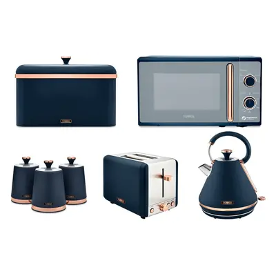 Tower Cavaletto Blue Kettle Toaster Microwave Breadbin Canisters Set