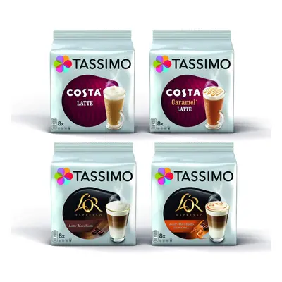 Tassimo Latte Bundle - Costa Latte/Costa Caramel Latte/L'Or Latte Macchiato/Latte Macchiato Cara