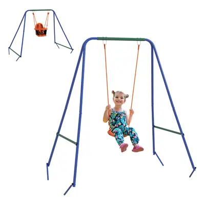 Outsunny Garden Swing Set for Toddlers w/ Safety Belt - Orange and Blue