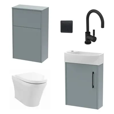 Power Cloakroom Bundle - Right Wall Hung Vanity Unit, Concealed Cistern WC Unit, Toilet & Tap, 4