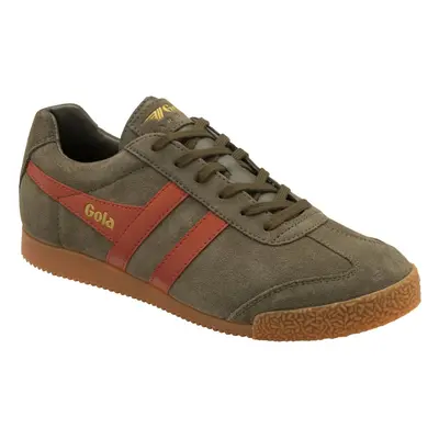 (7 UK EU US) Gola Harrier Khaki Orange Spice Mens Suede Trainers