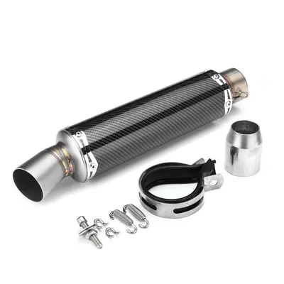 (Black) 51mm Rear Tail Motorcycle Exhaust Muffler Pipe Stainless Steel Universal