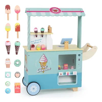 Kids Ice Cream Cart Ice Cream Truck Pretend Play Set-Cyan