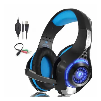 (Blue) Stereo Gaming Headset Casque Deep Bass Stereo Game Headphone with Mic LED Light for PS4 P