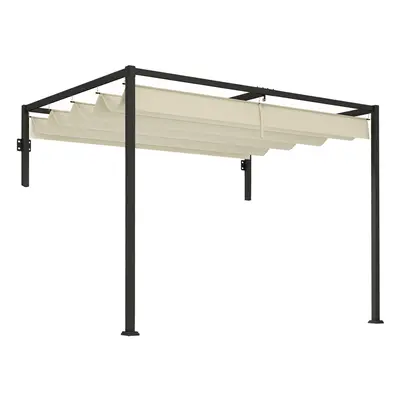 Outsunny x 3(m) Wall Mounted Pergola with Retractable Roof, Khaki