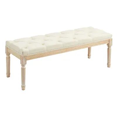 HOMCOM End of Bed Bench Upholstered Foot Stool Linen-Touch Ottoman Cream