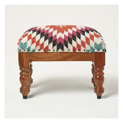 (Orange & White, x x cm) Handwoven Kilim Footstool