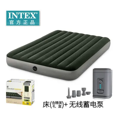 (Green mattress+outdoor USB storage pump, (99 * * 25CM)) INTEX Thickened Inflatable Bed Thread P