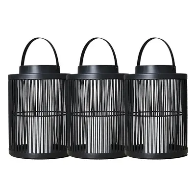 Set of - Contemporary Battery Operated Integrated LED Black Cylindrical Wire Basket Lantern Cand