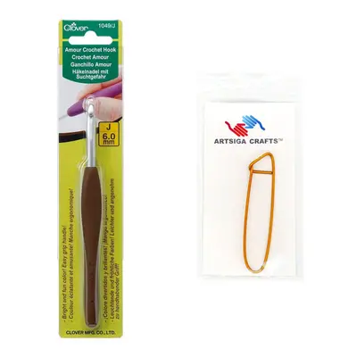 Clover Needlecraft Amour Crochet Hook Size J106mm Bundle with Artsiga Crafts Stitch Holder 1049J