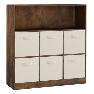 (Rustic Brown, White) Wooden Cubed Bookcase Units Shelves Drawers