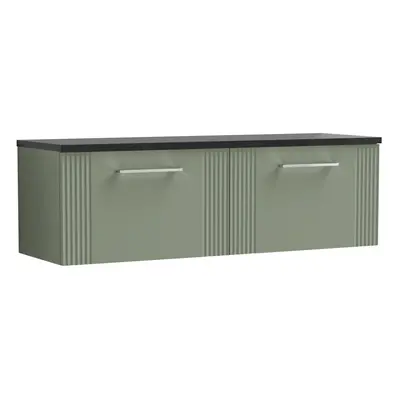 Retro Drawer Wall Hung Vanity Unit with Sparkling Black Laminate Worktop - 1200mm - Satin Green 