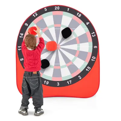 Kids Large Dart Board Foldable Dartboard w/4 Kick Balls-Red