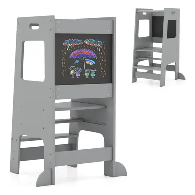 Kids Kitchen Step Stool 2-In-1 Toddler Standing Tower-Grey