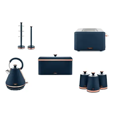 TOWER Cavaletto MIDNIGHT BLUE kettle, slice toaster, bread bin, set of cannisters, mug tree and 