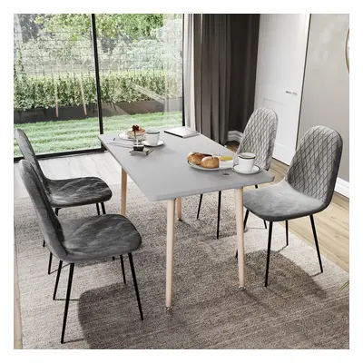 (Grey, 4) Luton Velvet Dining Chair Set Kitchen Room Home