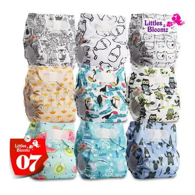 (07) [Littles&Bloomz]9pcs/set STANDARD Hook-Loop Reusable Washable Real Cloth Nappy Diaper,9 nap