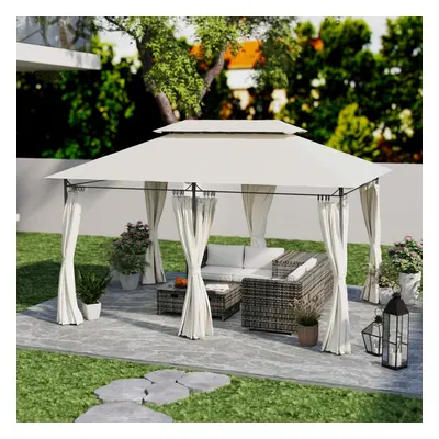 OutsunnyÂ x 4m Garden Gazebo with Sides, Double Roof Metal Gazebo, White