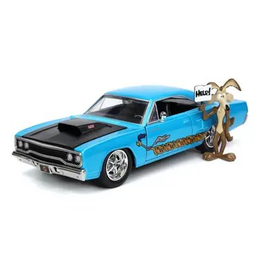 1970 Plymouth 440-6BBL RoadRunner Light Blue Metallic with Black Hood and Wile E. Coyote Diecast