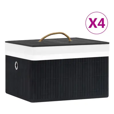 vidaXL 4x Bamboo Storage Boxes Black Shelf Basket Chest Household Organisation