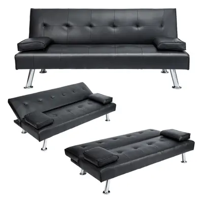 (Black Leather) Sofa Bed Faux Leather Sofa Bed Recliner Seater