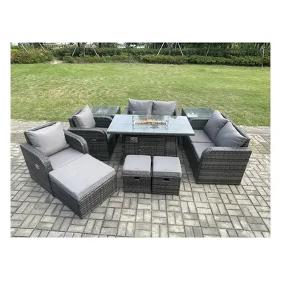 Fimous Seater Rattan Garden Furniture Set Propane Gas Fire Pit Table and Sofa Chair set with Foo