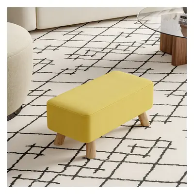 Rectangular Tofu-shaped Footstool with Solid Wooden Legs Yellow