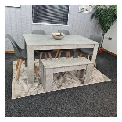 Dining Table and Chairs With Bench Stone Grey Effect Wood Table Grey Plastic Leather Chairs Dini