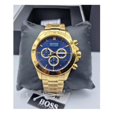 NEW HUGO BOSS MEN'S GOLD BRACELET BLUE DIAL GOLD CASE