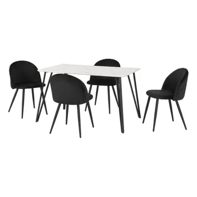 Marlow Dining Set White Marble Effect Black Velvet Chairs