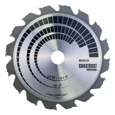 Bosch Wood Construct Circular Saw Blade, 235mm x 2.8mm x 30mm, 16Teeth, Silver