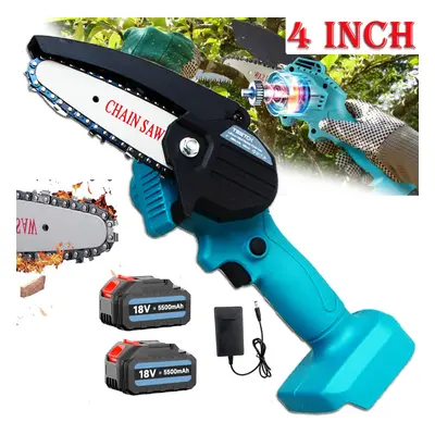 4'' Cordless Mini Chainsaw + 5.5A 2x Battery+Charger-Makita Compatible