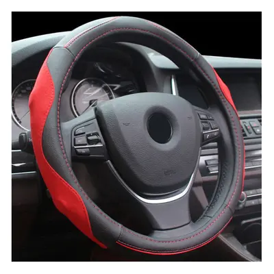 (Red) 38cm Leather Car Auto Steel Ring Wheel Glove Cover Multicolor