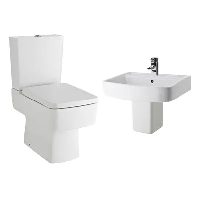 Optic Square Ceramic Bundle - Compact Semi Flush to Wall Toilet Pan & Cistern, Seat, 520mm Basin