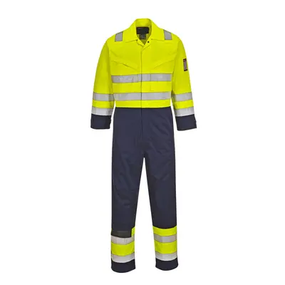 (Navy/Yellow, XXL) Portwest Hi Vis MODAFLAME Coverall