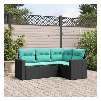 vidaXL Piece Patio Sofa Set with Cushions Black Poly Rattan