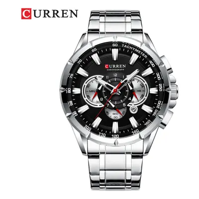 (Silver Black) CURREN Men Watch Causal Sport Chronograph Steel Wristwatch Date Display Watches