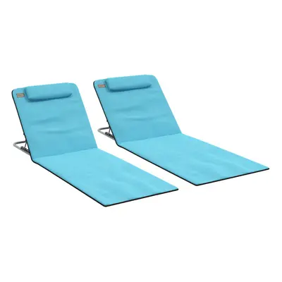 Outsunny Pieces Outdoor Beach Mat Steel Reclining Chair Set Light Blue