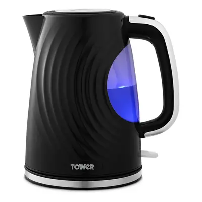 Tower T10083BLK Sonar Textured Kettle with Large Viewing Window & Blue Light, Degree Base, 3000W