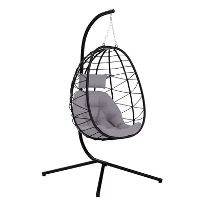 Outsunny Garden Egg Chair Outdoor Hanging Swing Chair, Folding Basket, Grey