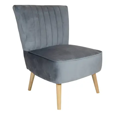 Charles Bentley Velvet Cocktail Occasion Accent Chair- Grey Solid Wood Legs Lounge Bedroom Dress