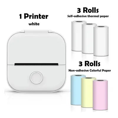 (White-6 Rolls Set 2) Phomemo T02 Portable Mini Wireless Thermal Pocket Printer Self-adhesive St