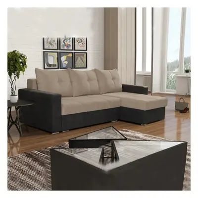 (Brown, Right Corner) Scotia Fabric Ottoman Storage Corner Sofa Bed