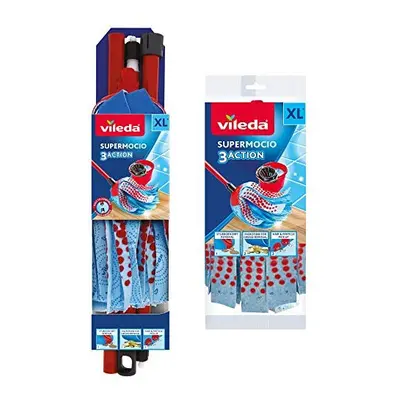 Vileda SuperMocio 3Action Compact Floor Mop with Extra Head Replacement, Mop for Cleaning Floors